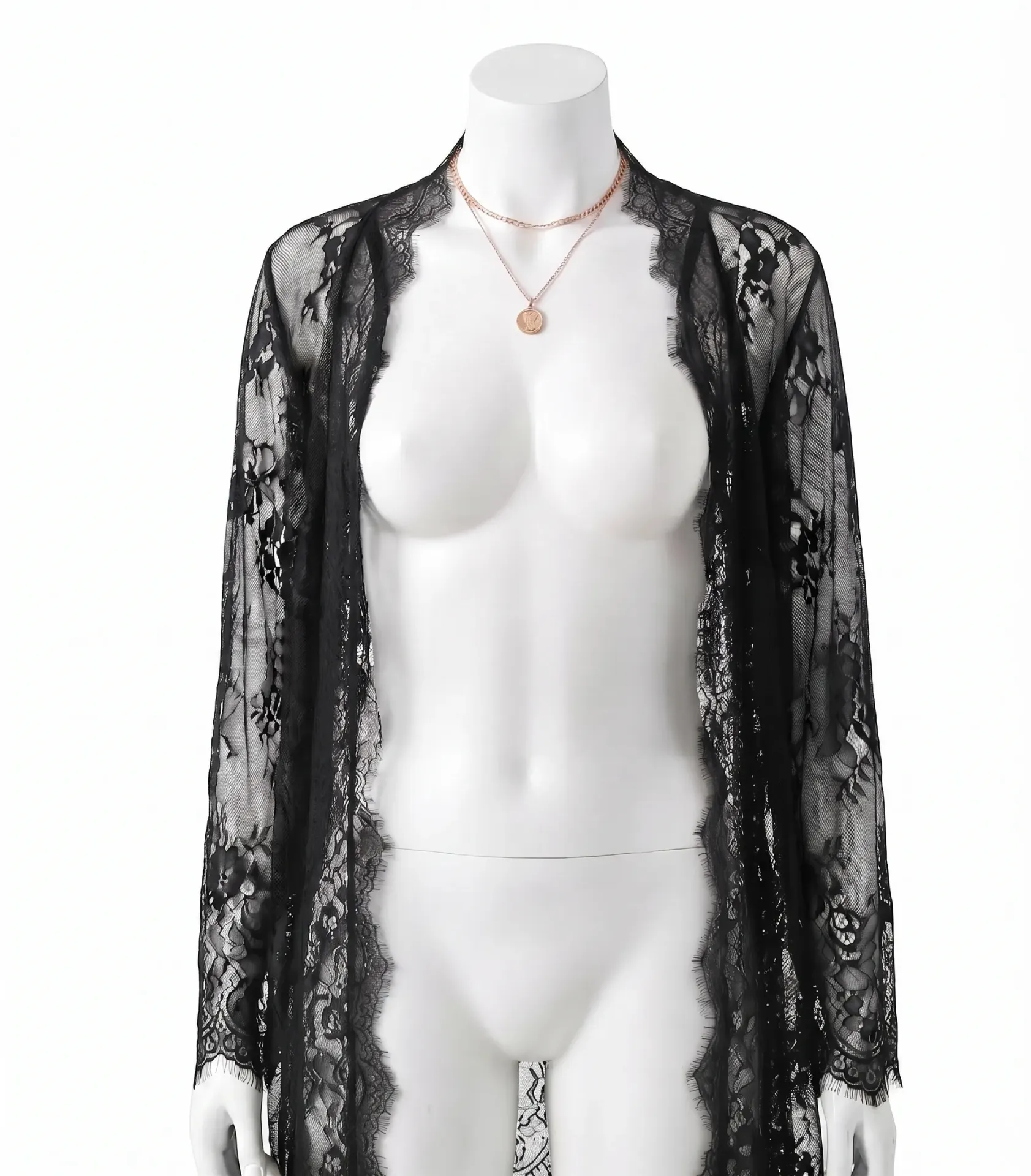 Black Lace Kimono - Bolero Cut - Satin Belt Included