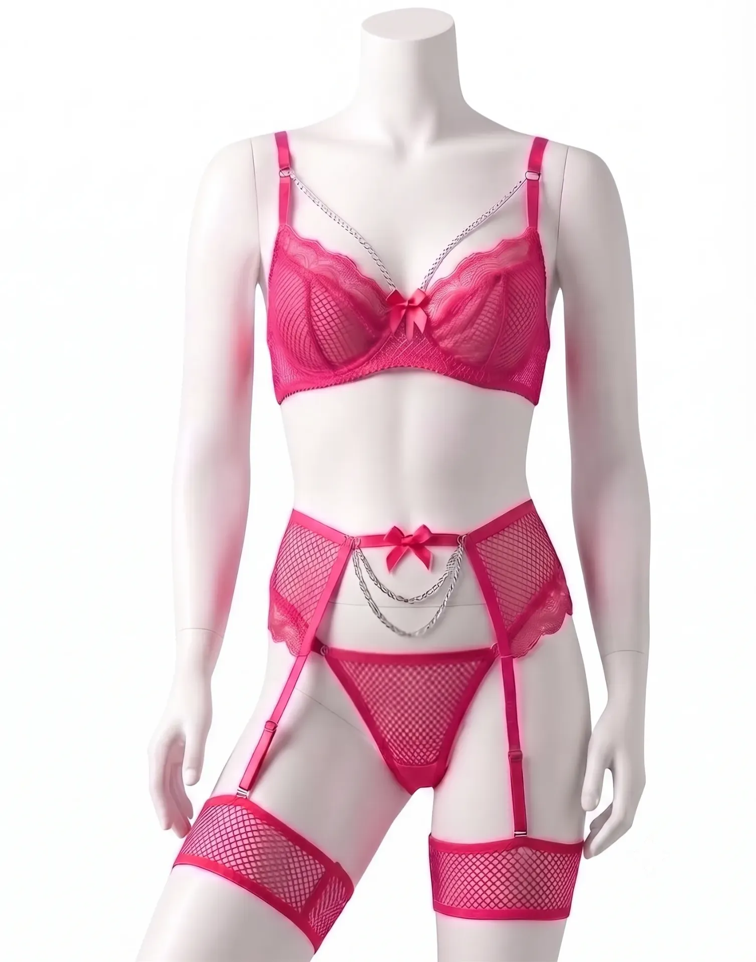Ensemble Soutien-Gorge, String et Porte-Jarretelles Style Bijou 4 Piéces 