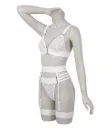Ensemble Lingerie 4 Pièces Harnais et Tulle Quadrillé 