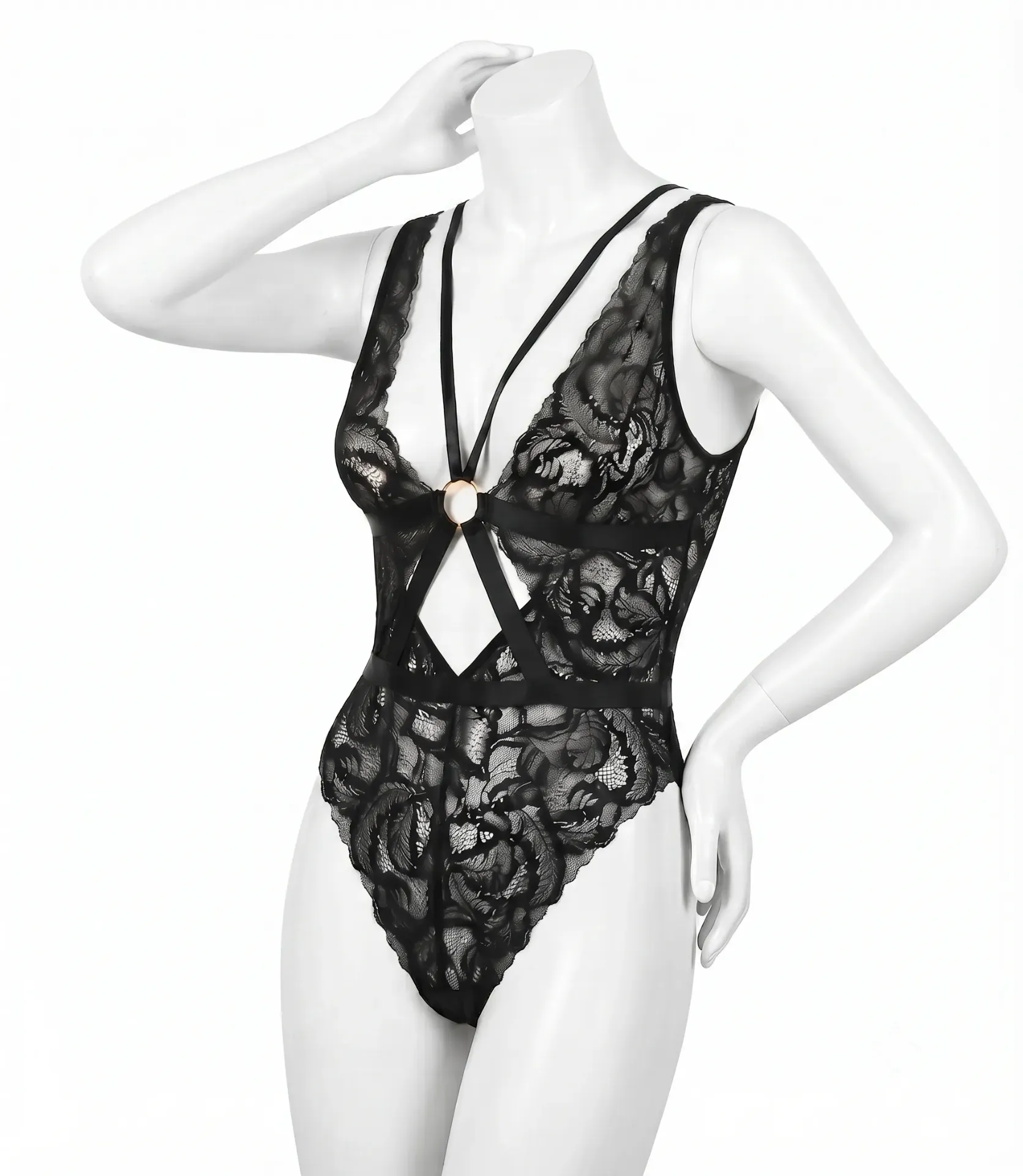 Low-Cut Lace Bodysuit with Parallel Straps
