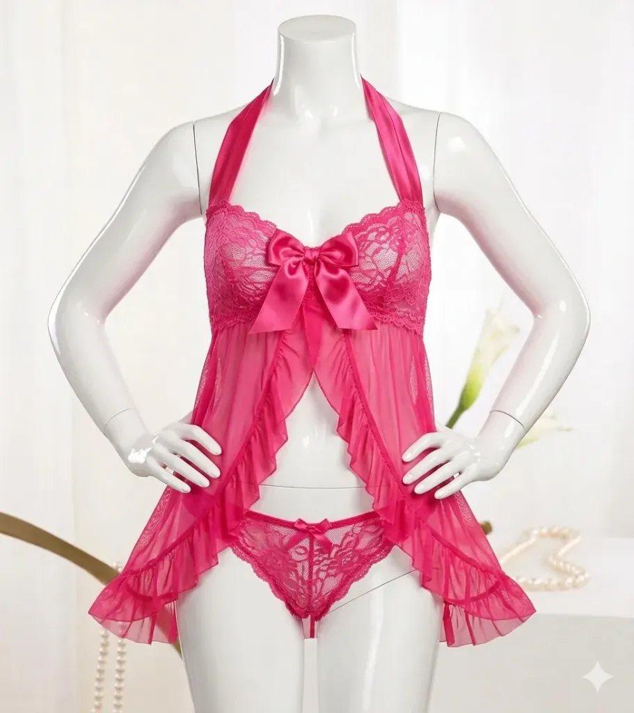 Ruffled Nightgown - 2 Pieces (Pink, M)