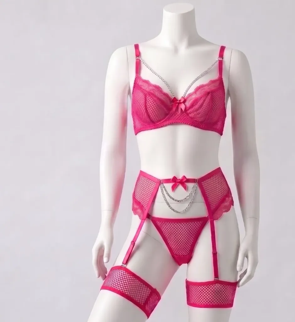 Ensemble Soutien-Gorge, String et Porte-Jarretelles Style Bijou 