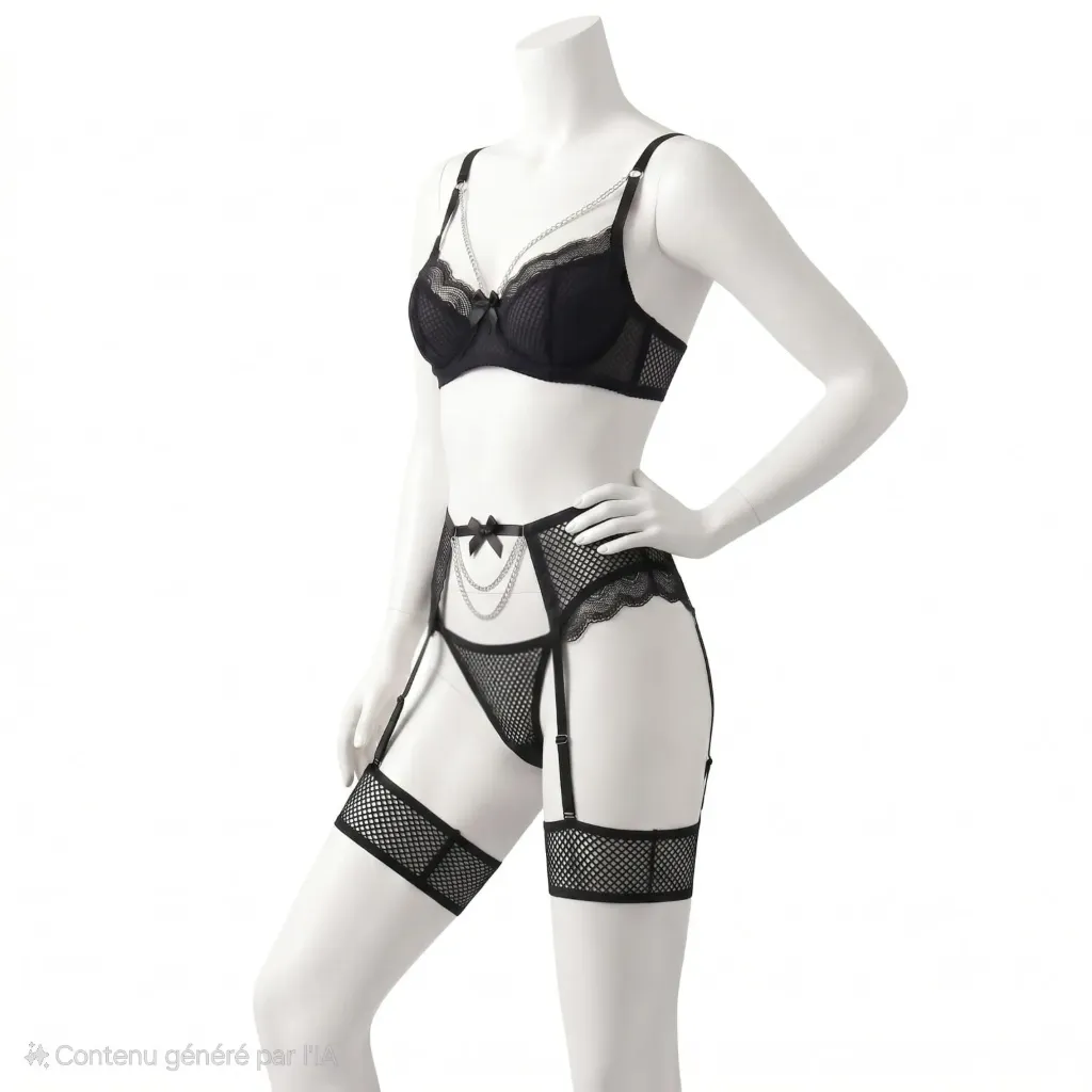 Ensemble Soutien-Gorge, String et Porte-Jarretelles Style Bijou 
