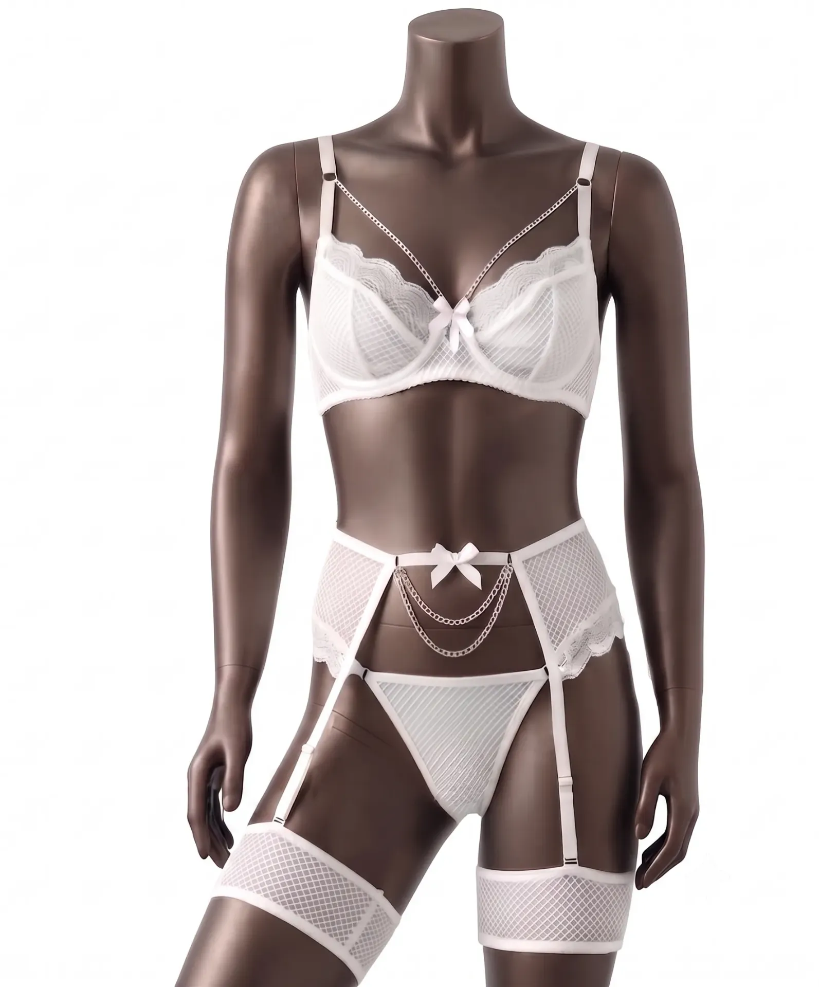 Ensemble Soutien-Gorge, String et Porte-Jarretelles Style Bijou 