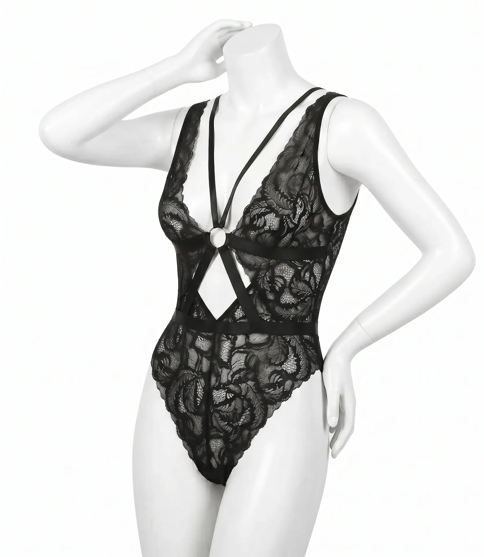 Low-Cut Lace Bodysuit with Parallel Straps
