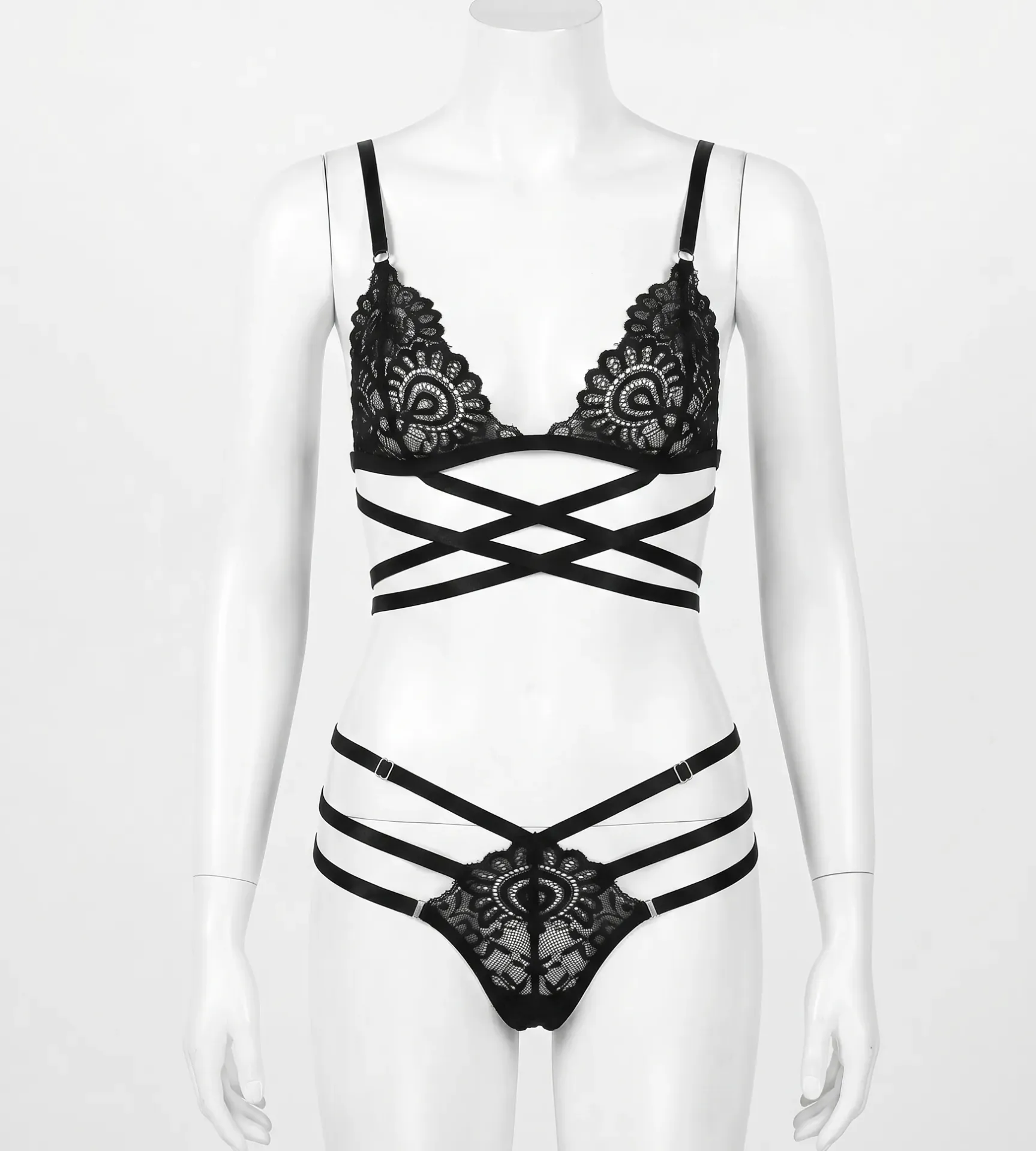 Ensemble Lingerie Fine en Dentelle et Lanières Croisées  