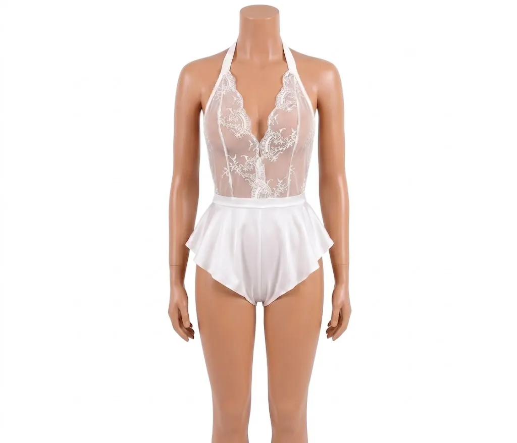 Body en Dentelle Transparente à Bas Peplum