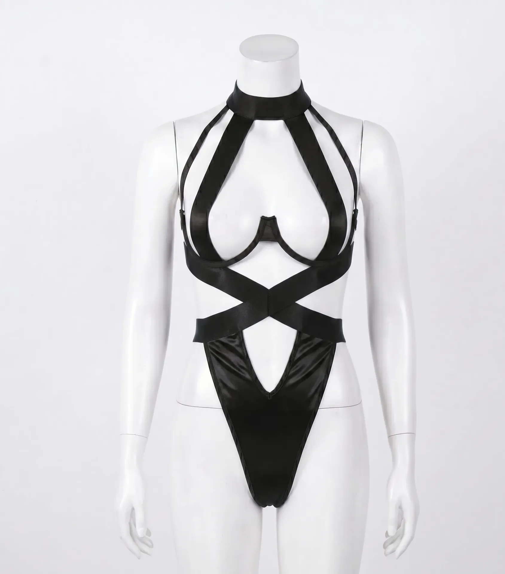Cut-Out Velvet Bodysuit (Black , S)