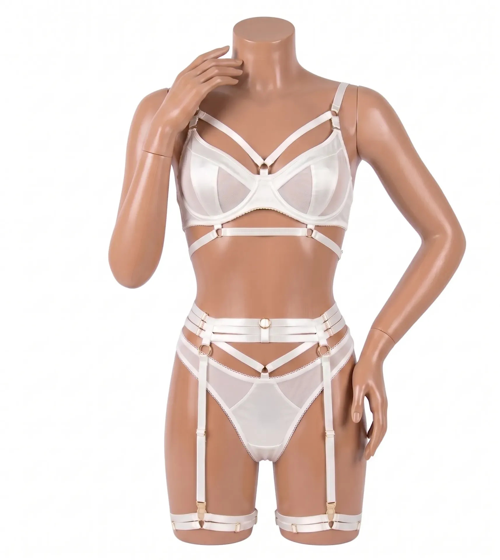 Ensemble Lingerie 3 Pièces Harnais et Tulle 