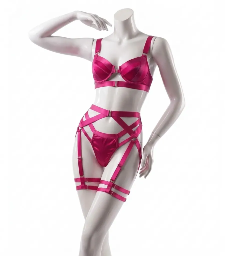Ensemble Lingerie 4 Pièces en Lanières Harnais 