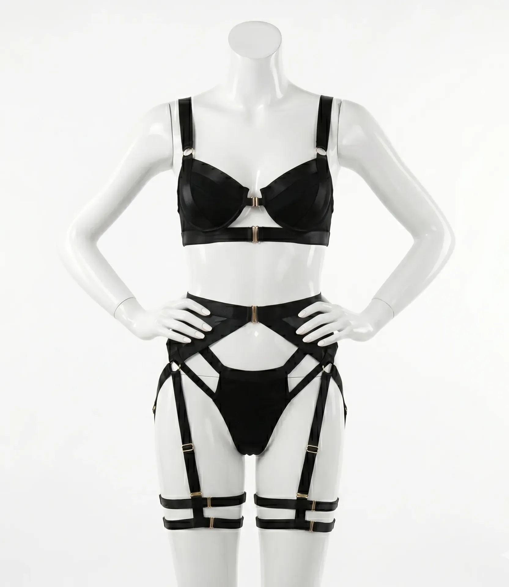 3-Piece Strappy Harness Lingerie Set