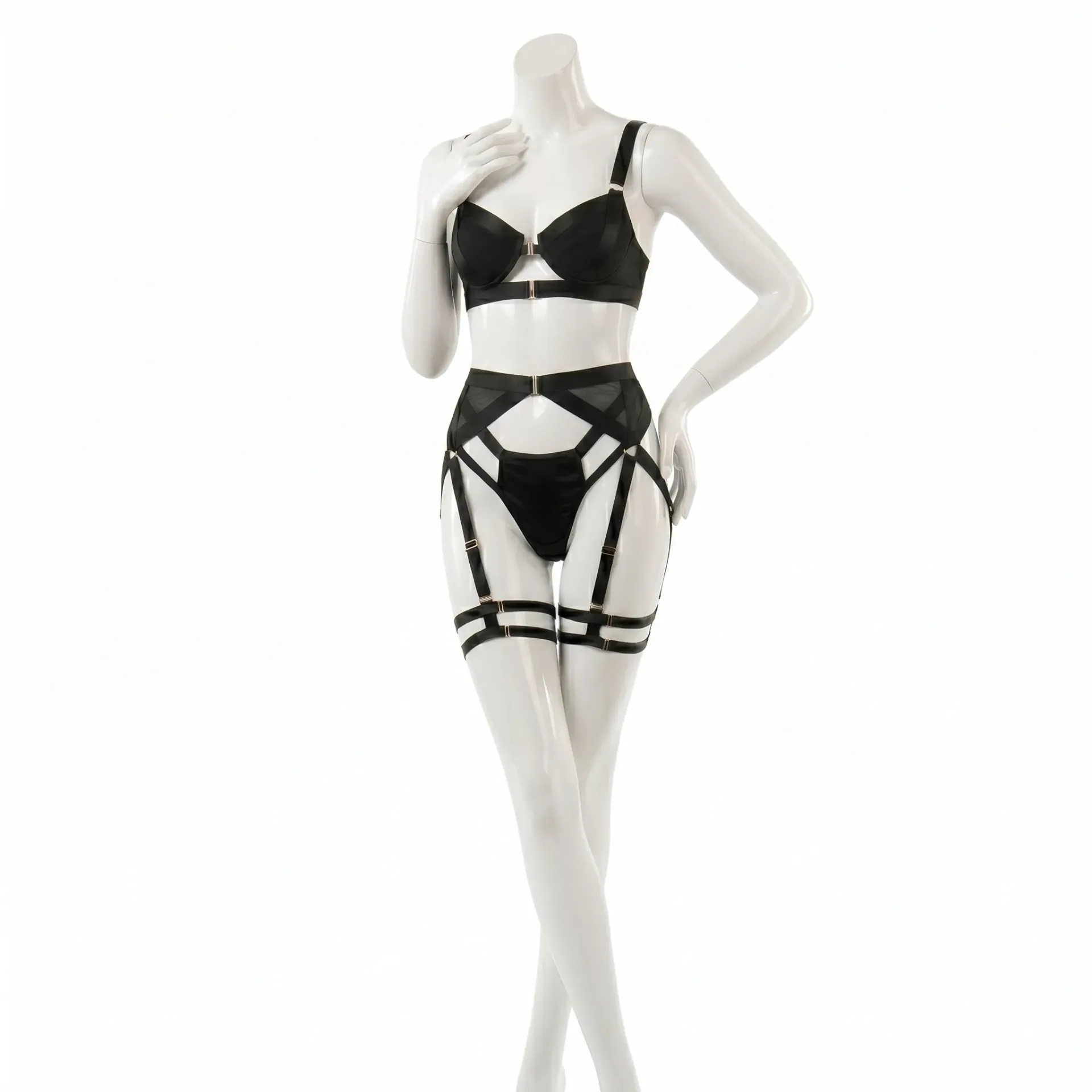 3-Piece Strappy Harness Lingerie Set
