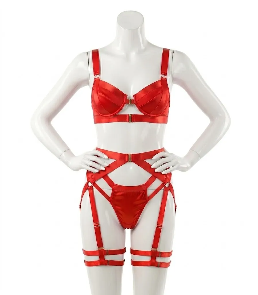 3-Piece Strappy Harness Lingerie Set