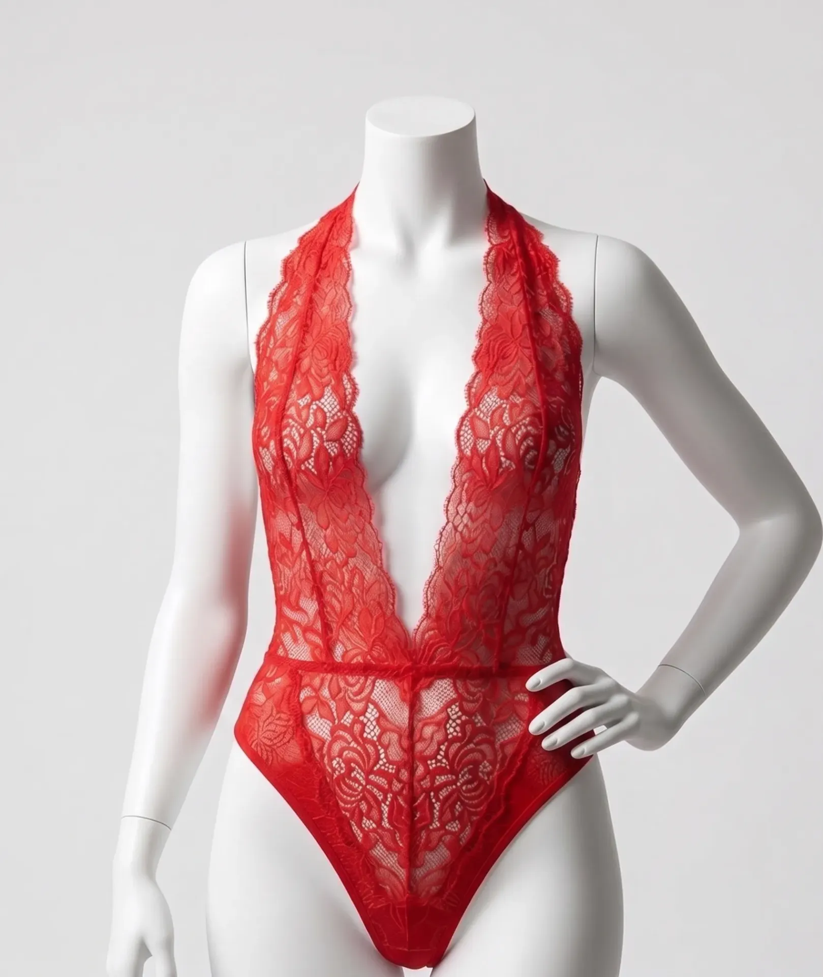 Sheer Lace Bodysuit with a Plunging Neckline