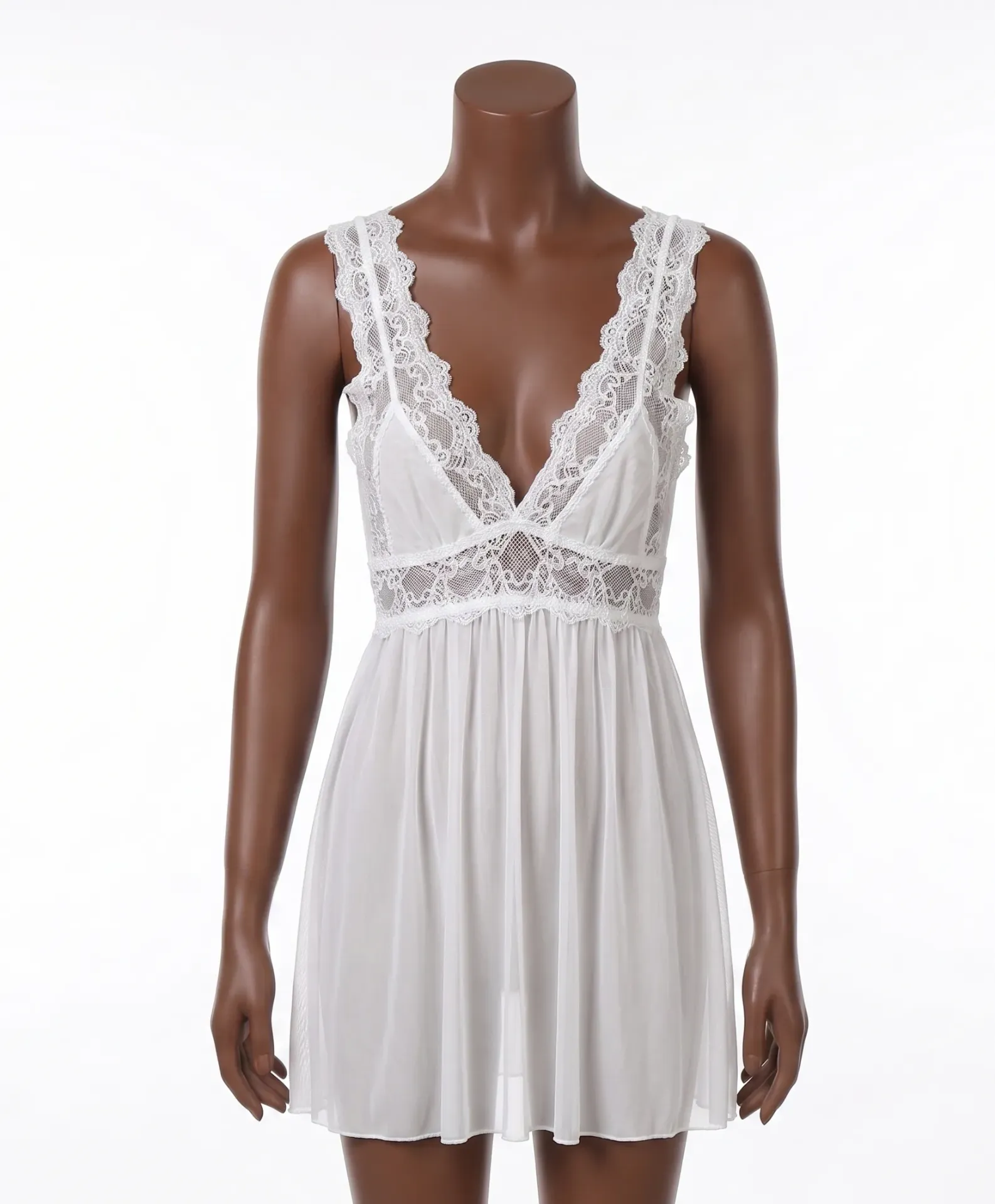 Sheer Pleated Tulle Babydoll with Floral Lace Bustier