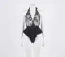Sheer Lace Bodysuit with Peplum Bottom