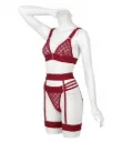 Ensemble Lingerie 4 Pièces Harnais et Tulle Quadrillé 